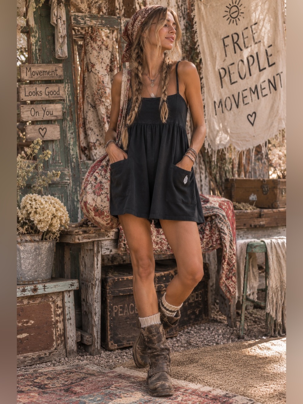 FP Movement Hot Shot Strappy Romper Washed Black Charcoal Size L NWT Free People